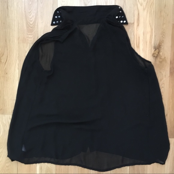 Black Sheer Flowy Top with Studded Collar - Picture 7 of 8